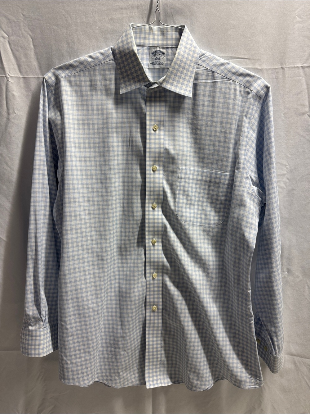 Brooks Brothers Slim Fit 15 1/2 - 2/3 Blue & White Windowpane Plaid Dress Shirt